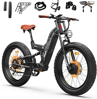 FREESKY 4000W Dual Motor Electric Bike for Adults, 48V 30AH Samsung Cells Battery 120Miles Range, 40MPH AWD Fast E-Bike, 26" Fat Tire Full Suspension Off-Road Electric Mountain Bike, UL2849 Certified