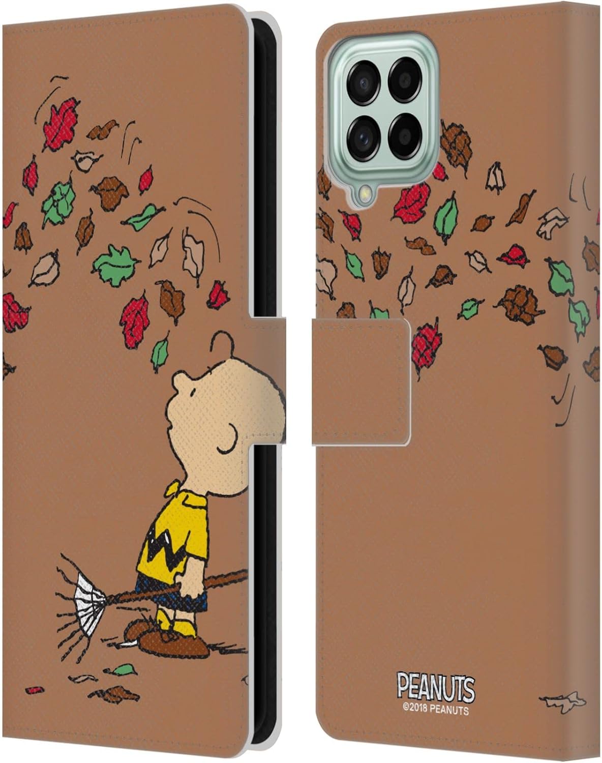 Head Case Designs Officially Licensed Peanuts Autumn Charlie Brown Leather Wallet Case Compatible with Samsung Galaxy M53 (2022)