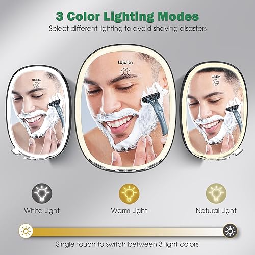 Miniatura 3 de Espejo de ducha sin niebla para afeitar, luces regulables de 3 colores, espejo antivaho con soporte para afeitar, vidrio inastillable y resistente