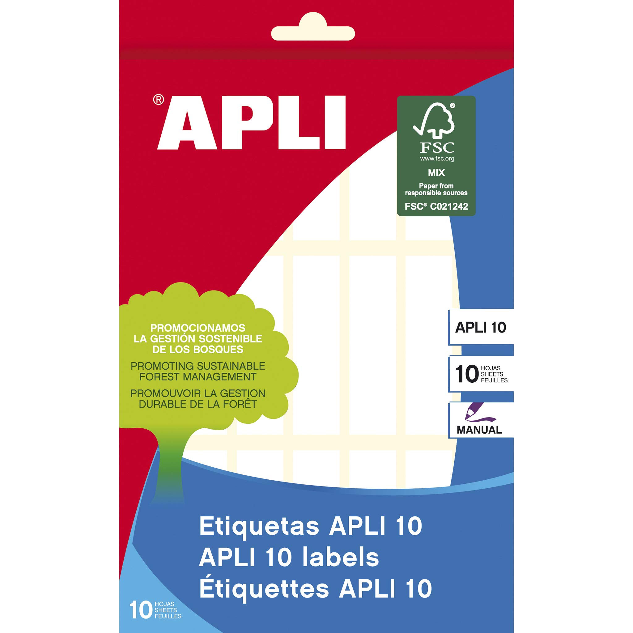 Apli 1638 - Box of 10 Sheets with Labels, 13 x 5, White