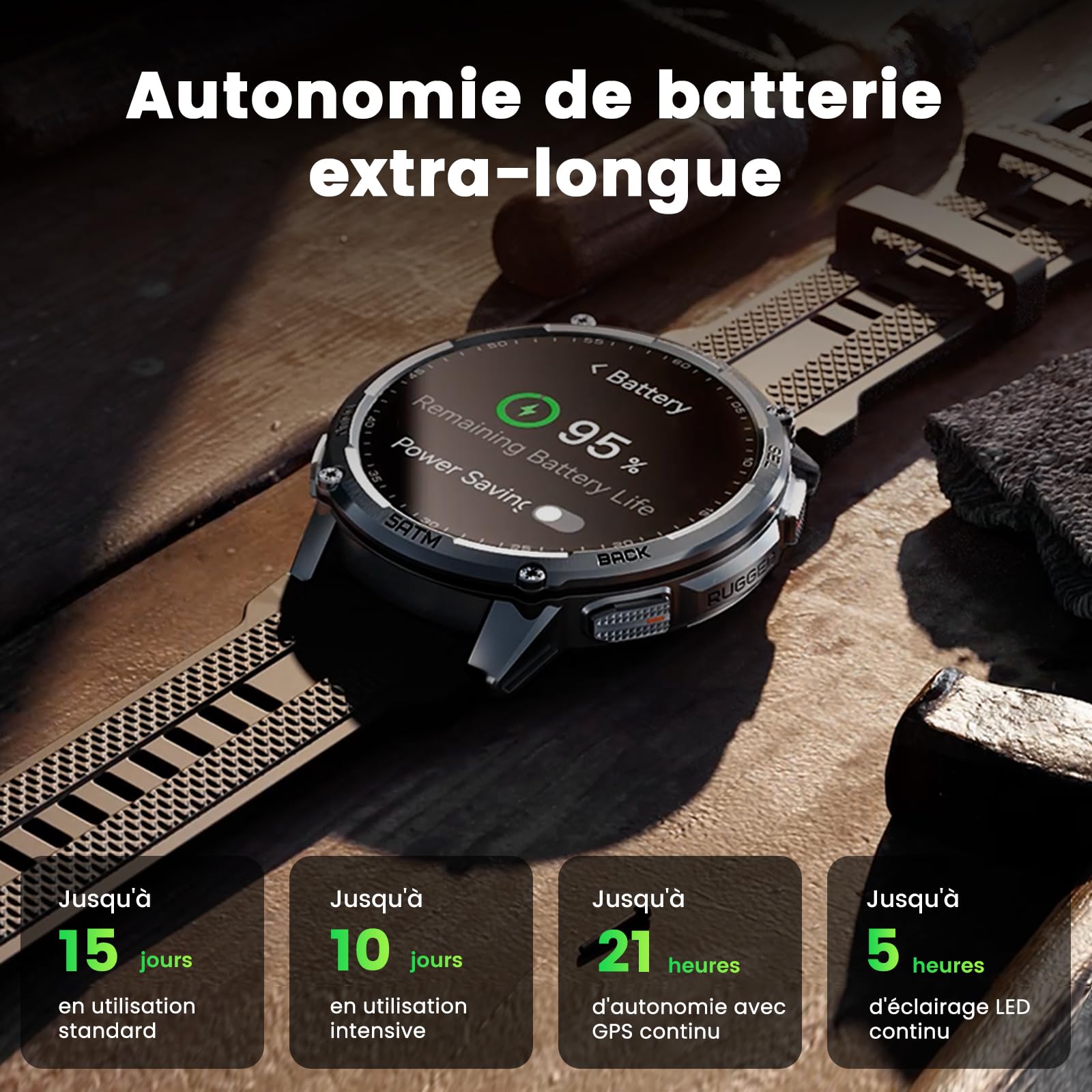 KOSPET Tank T4C GPS Montre Connectée Homme, Lampe Torche LED, Talkie-Walkie | Étanche 5 ATM et IP69K, 1,5'' AMOLED, Autonomie 15 jours, Suivi de Santé & Sommeil, 170+ Mode Sport, Compatible Android & iOS