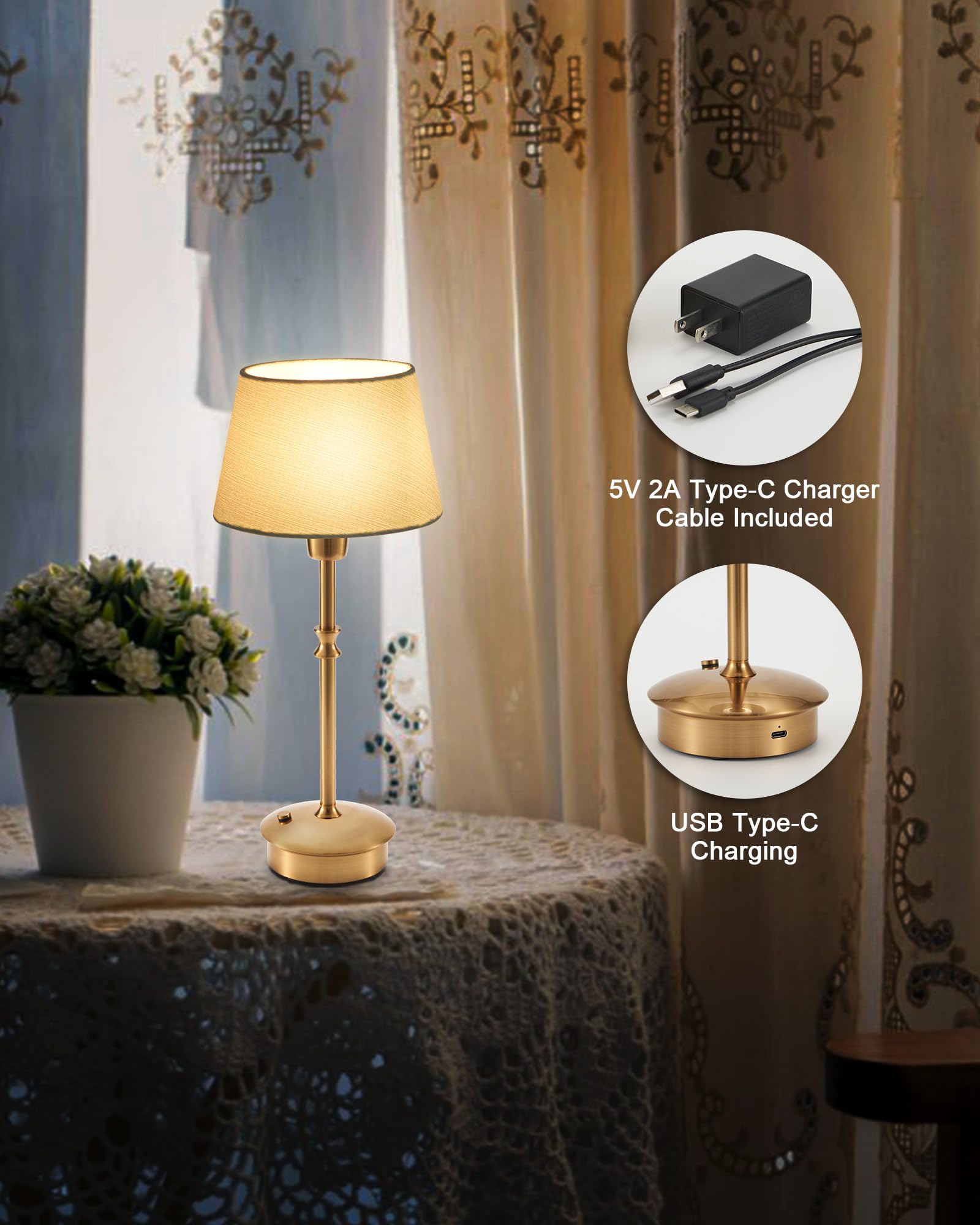 UMEXUS Lot de 2 petites lampes de table rechargeables sans fil, lampes à