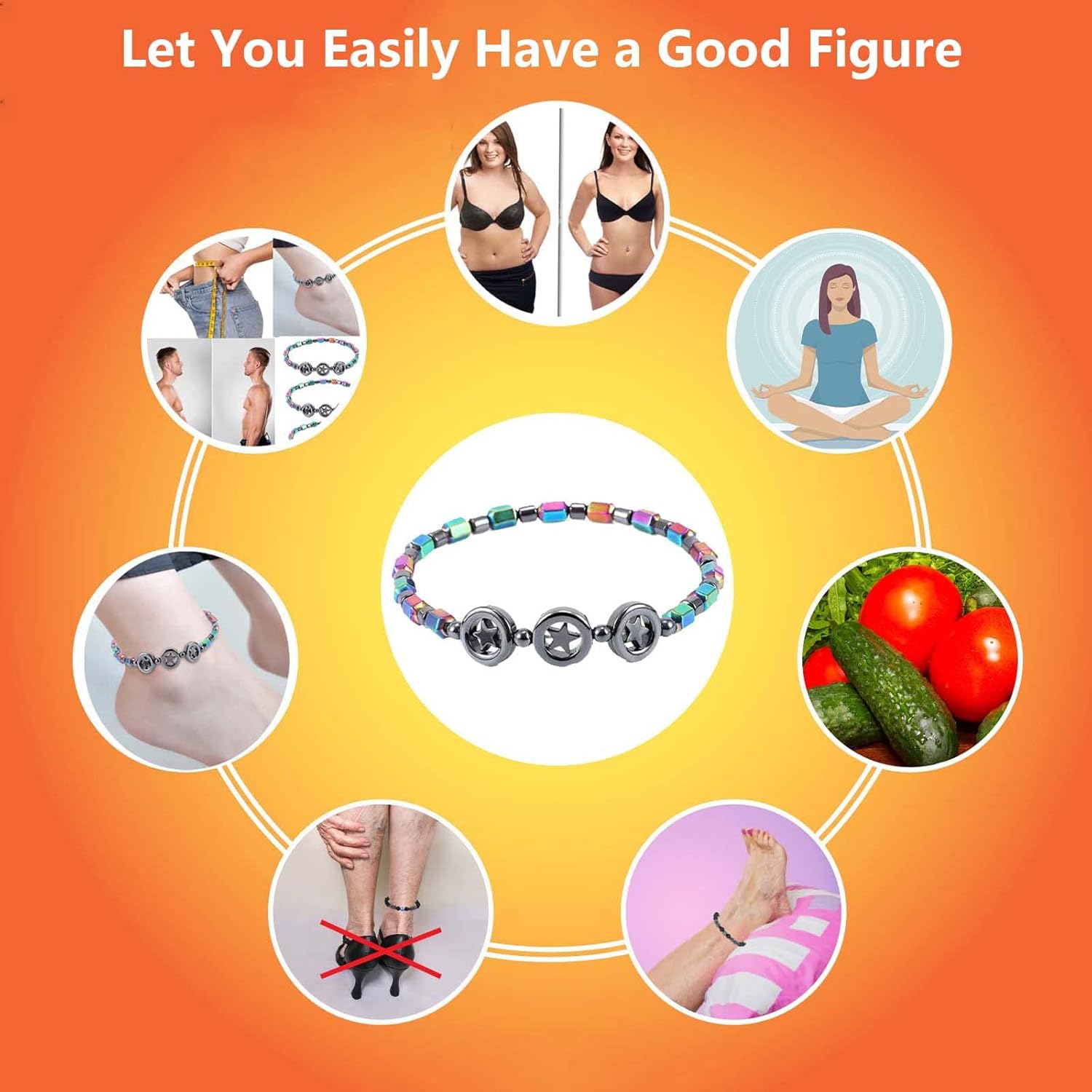 XKUN 2PCS Anti Swelling Anklet Magnetic Hematite Anklet, Women's Magnetic Therapy Ankle Bracelet, Circle Star Magnetic Color Beach Lady Anklet : Health & Household