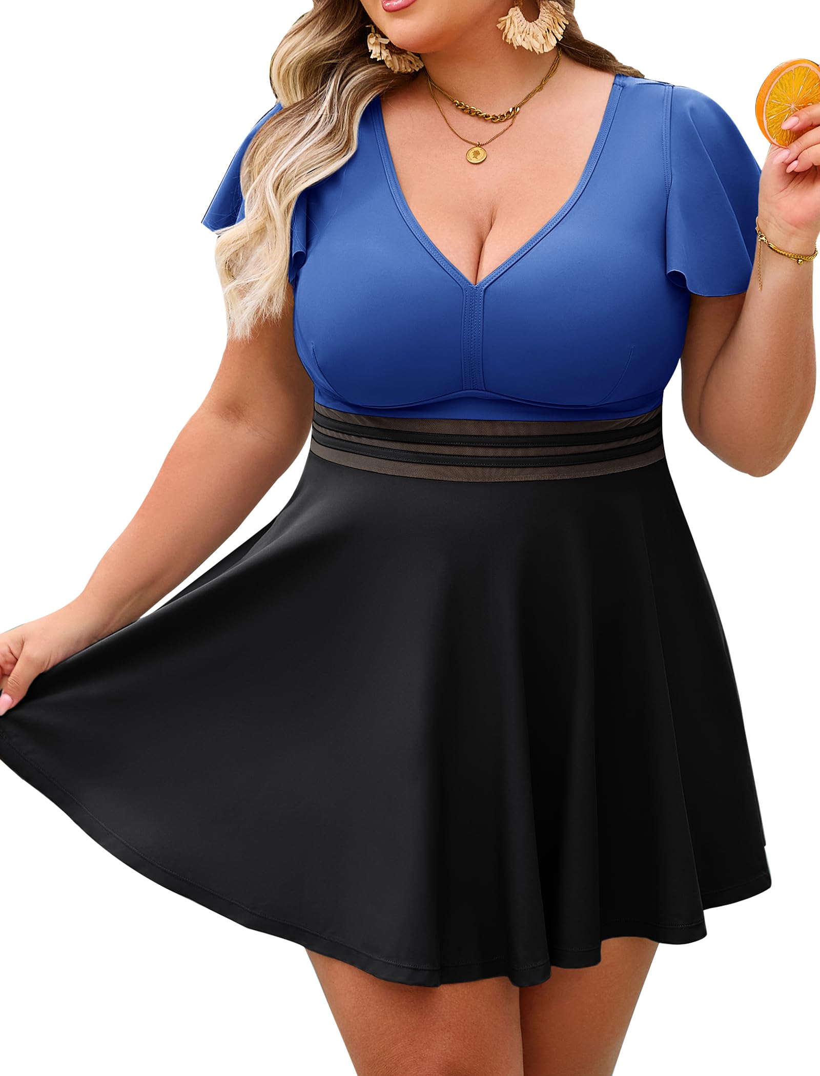 Arolina Plus Size Swimsuit for Women Two Piece Swim Dress Tankini Full Coverage Tummy Control Bathing Suits with Shorts