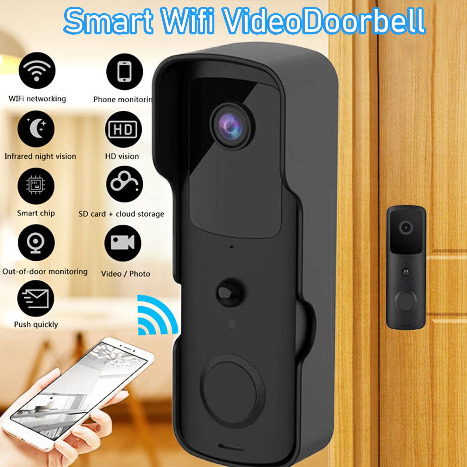 Dzwonek Wideo Bezprzewodowa Kamera Dzwonkowa Z Dzwonkiem Inteligentny Dzwonek Bezpieczeństwa Wifi Ip65 Odporny Na Warunki Atmosferyczne 2-kierunkowy Dzwonek Do Drzwi Audio (Color : White)