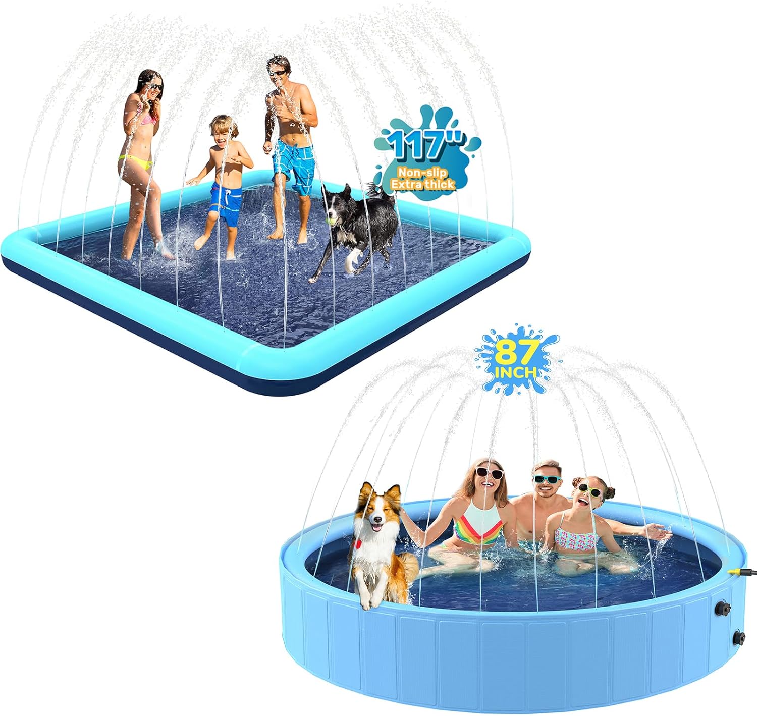 87'' Sprinkler Pool and 117'' Splash Pad, Non-Slip Sprinkler Pools for Kids and Heavy Duty, Splash Pad Pools for Backyard