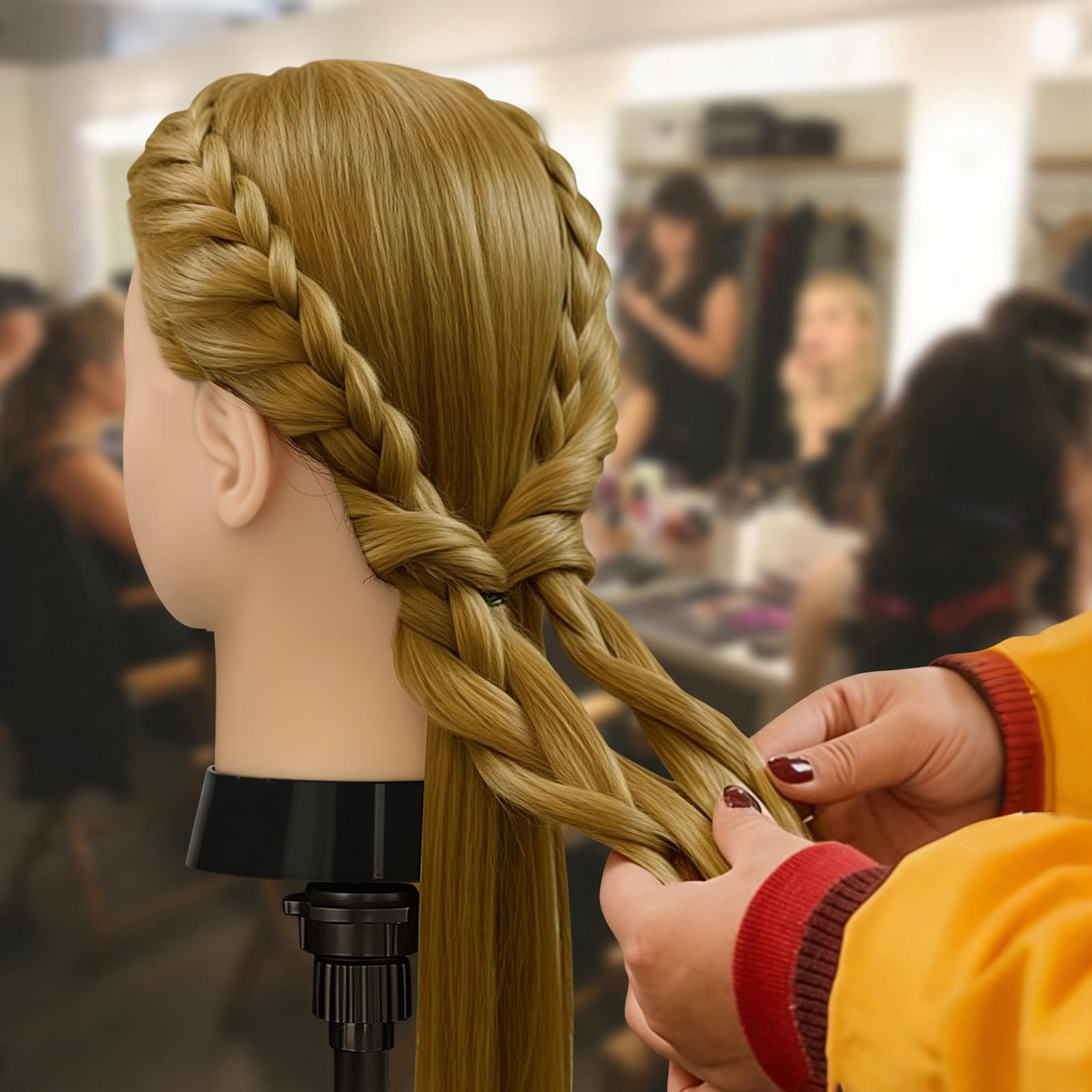 Frisierkopf,80% Puppenkopf Echthaar Blonden Haare,24 Zoll Puppe Übungskopf zum Frisieren,Trainingskopf Friseur Frisuren Puppe mit Tischklemme & Flechtset,Styling Mannequin Kopf für Friseur
