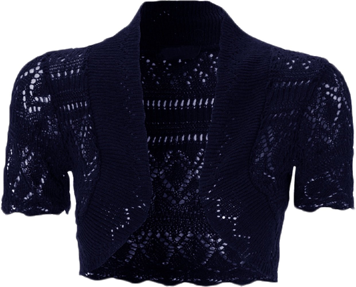 My Fashion Store Women's Navy Crochet Shrug For Knitted Bolero Shrugs Cap Sleeve Cardigan Tops -12-14