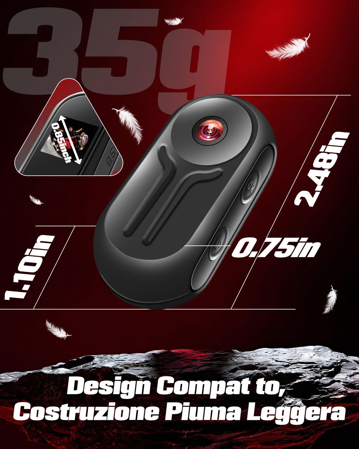 Mini Action Cam 1080P con Display da 0,85 pollici, BodyCam Magnetica con Grandangolo da 120°, Clip Posteriore a 360°, Batteria da 120 Minuti, Telecamera Portatile, Telecamera Moto