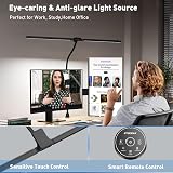 EYOCEAN Lampe de bureau à double tête à pince - 24 W - 80 cm - Lampe lumière du jour de bureau avec télécommande - Lampe de moniteur à intensité variable - Col de cygne - Protection des yeux, Noir - 3