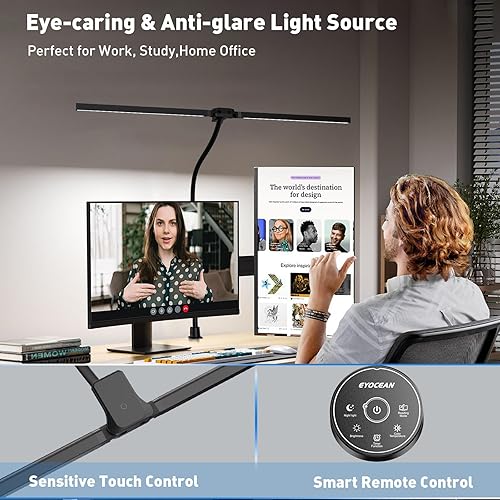 Miniatura 3 de EYOCEAN Lámpara de escritorio, lámpara de escritorio LED de 31.5 pulgadas para oficina en casa, luz de escritorio de control de gestos de 24 W,