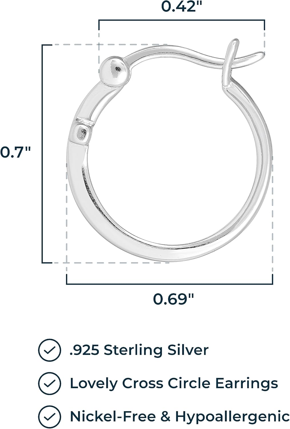 MORGAN & PAIGE .925 Sterling Silver Rhodium Plated Cross Circle Hoop Earrings or Small Stud Earrings for Women - Lightweight Dainty Sterling Silver Earrings, Hypoallergenic Religious Faith Jewelry - Image 3