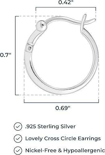 Miniatura 3 de 925 Sterling Silver Cross Circle Hoop or Stud Earrings