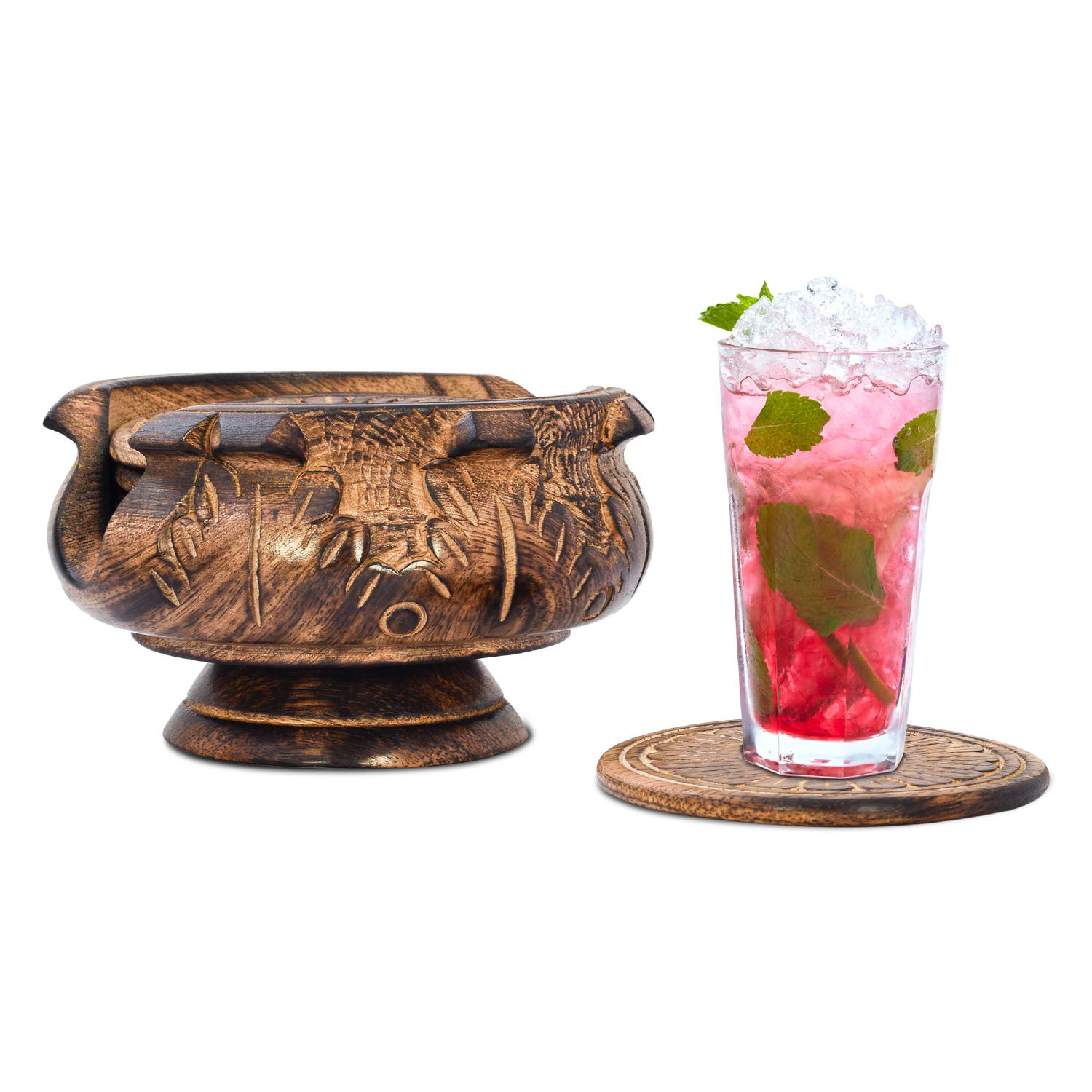 Divit Coasters Lotus Wooden For Drinks, Eco-Friendly, Absorbent, Antique Look Handcrafted Coasters (Lotus)