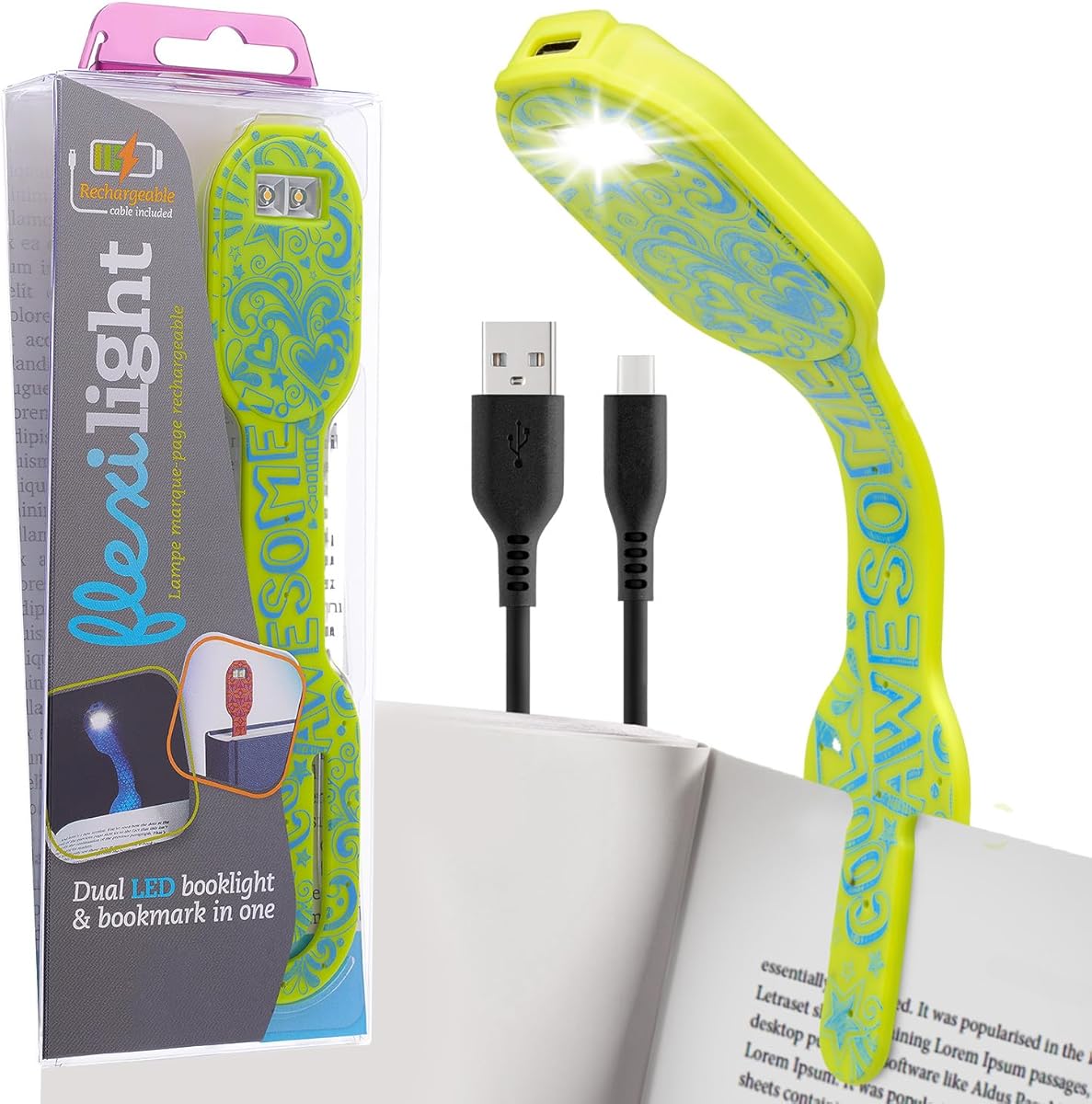 Gifts for Readers &amp; Writers Flexilight USB Rechargeable 2-in-1 LED Reading Light | Bookmark &amp; Clip-On Book Light | Reading Lamp for Children &amp; Adults | Book Torch | Essential Book Accessories