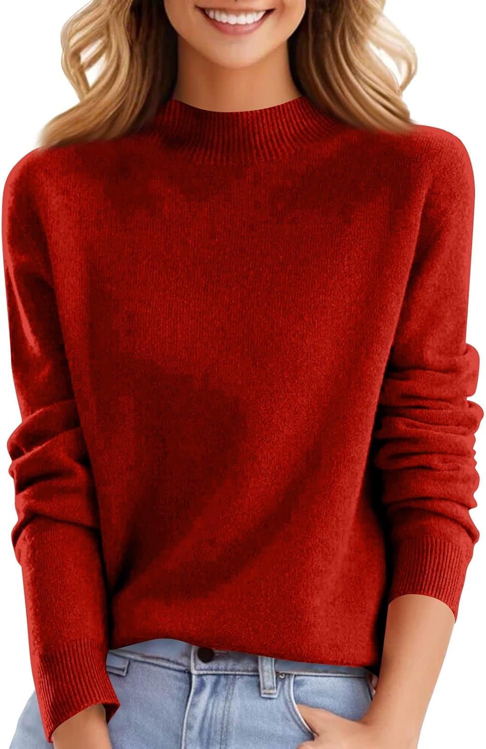 Cashmere Sweaters for Women Soft Wool Blend Long Sleeve Mock Neck Tops Solid Lightweight Jumper Knit Pullover Sweater - Image 4
