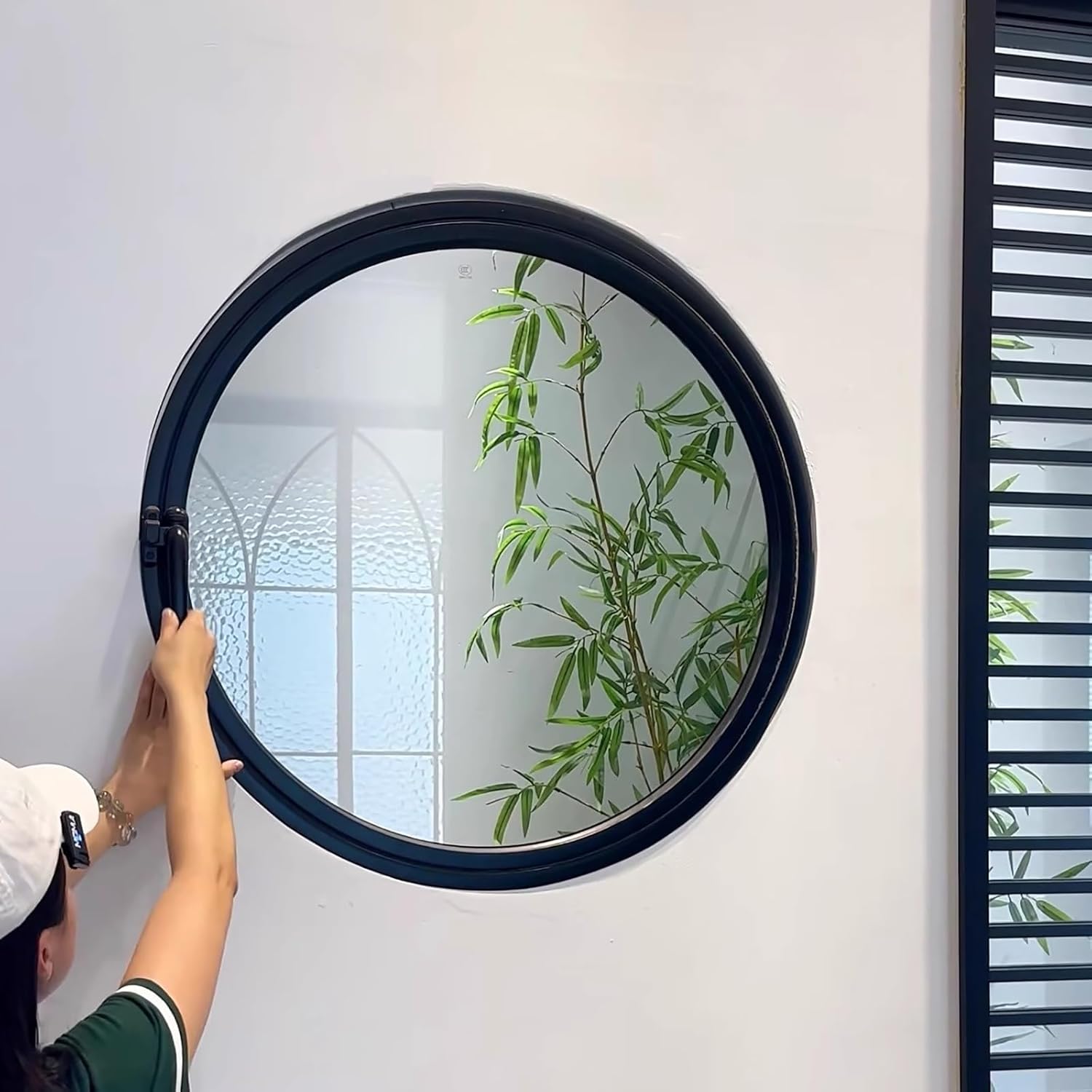 Round Rotating Glass Windows,Porthole Windows for Houses,High Definition and Natural,Good Sound Insulation,Strong Sealing,for Bathroom, Living Room, Kitchen Home Decoration.(35.4x35.4in)