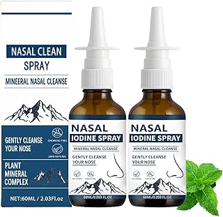 Iodine Nasal Spray - Natural, Drip-Free, Clear Nasal Spray, All-Natural, Steroid-Free, Unisex, Relieves Nasal Discomfort, Cleanses, Moisturizes and Nourishes, 60ml/2.03 Fl Oz (2pc)