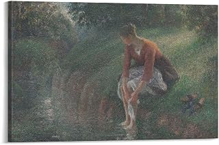 Woman Bathing Her Feet in A Brook by Camille Pissarro Room Aesthetic Poster Print Art Wall Painting Canvas Posters Gifts Modern Bedroom Decor 08x12inch(20x30cm)