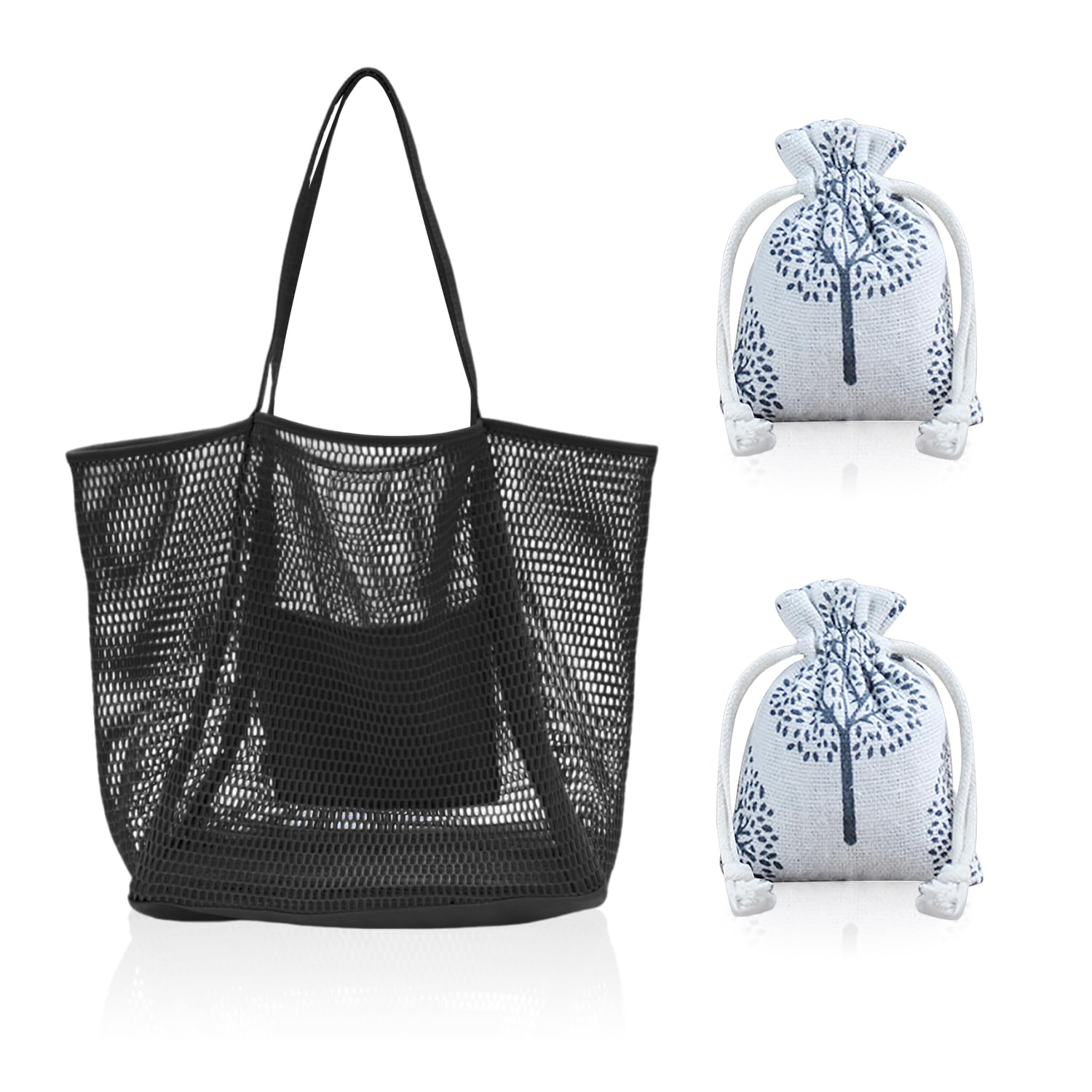 KSBBHDS Bolsa De Playa Grande De 1 Pieza Con 2 Bolsas De Almacenamiento Con Cordón, Bolsa De Malla, Bolsa De Juguetes De Playa, Bolsa De Almacenamiento De Ropa, Adecuada Para Viajes, Picnic