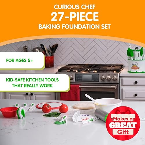 Miniatura 3 de Curious Chef Kit de base de cocina de plástico de 27 piezas, incluye herramientas reales de cocina y horneado para niños, apto para lavavajillas y
