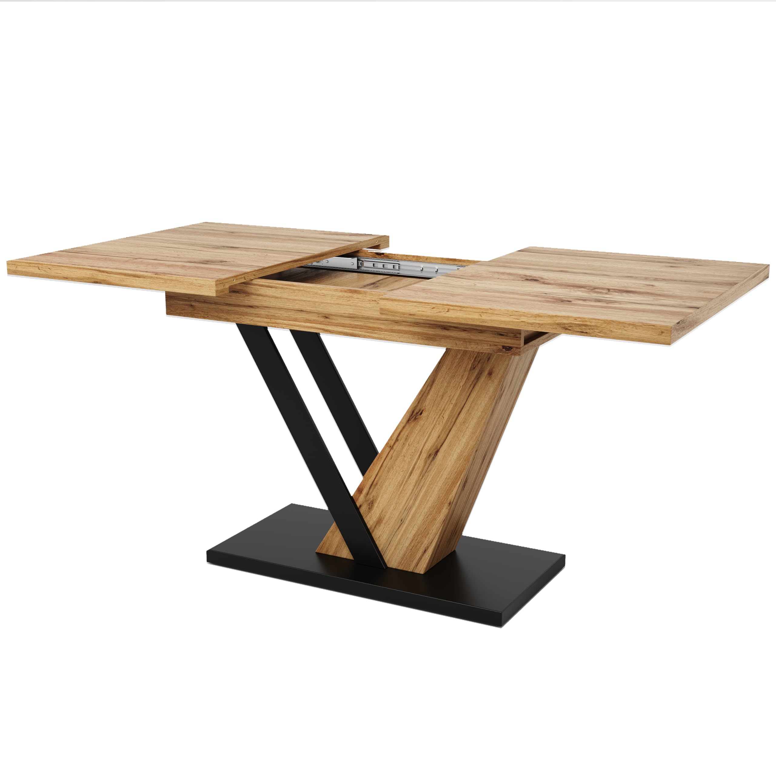 Extendbarer Esstisch mit Marmoroptik, moderner X-Design Esszimmertisch, ausziehbarer Tisch für 4-6 Personen, Stabiler Metallschiene, für Küche & Esszimmer