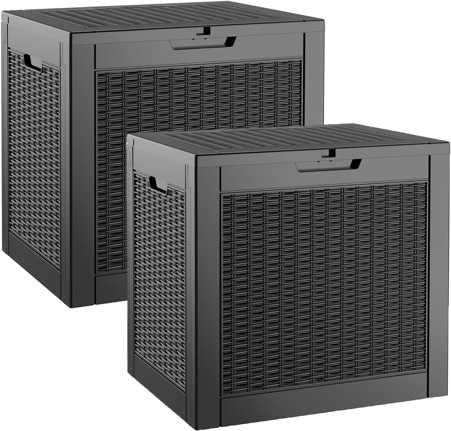 Outdoor Storage Box Set of 2, Waterproof Resin Deck Box with Lockable, Patio Furniture Storage Bin for Package Delivery, Patio Cushions, Garden Tools, Pool Accessories, Black