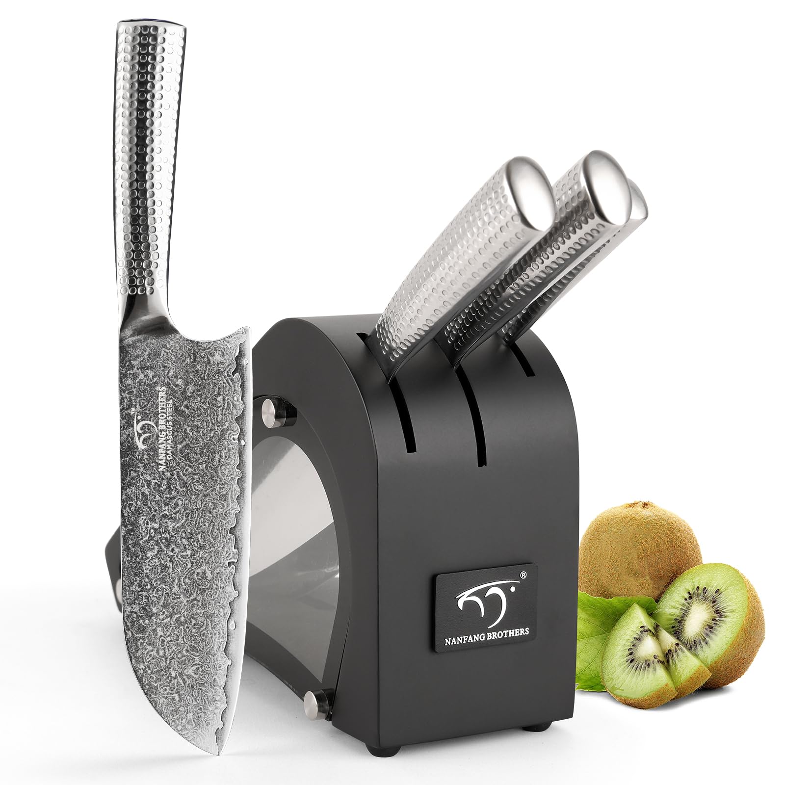 Damascus Kitchen Knife Set with Block, 4 Pieces Knife Block Set with Hammered Patterns Ergonomic Handles, 67 Layer Handmade Damascus VG10 Steel Core NF-D0519T-4B