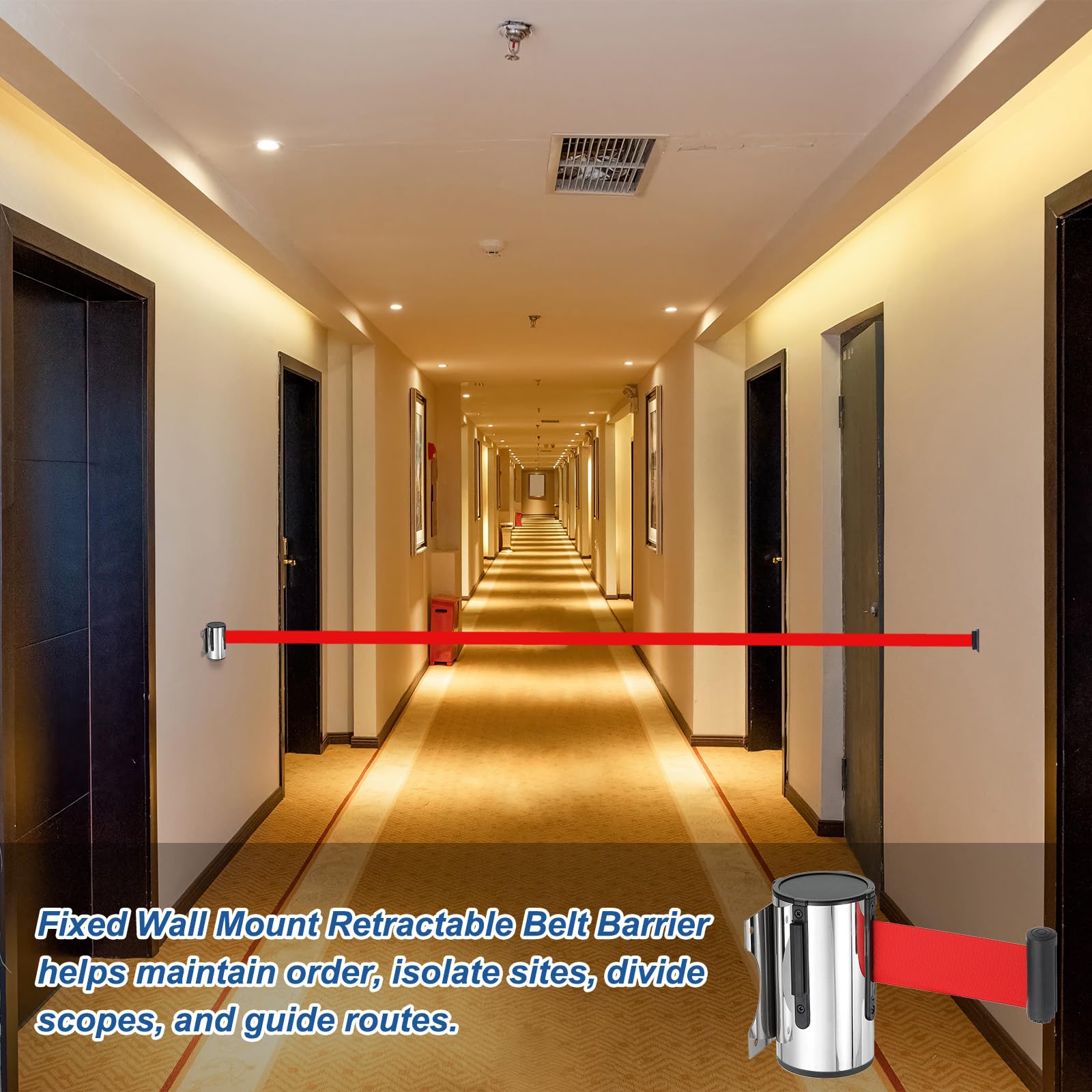 QUARKZMAN Barrera Retráctil Fija Para Pared 5 Metros Cinturón Control Multitudes Colas Tiendas Estadios Rojo Caja Acero Paquete 2