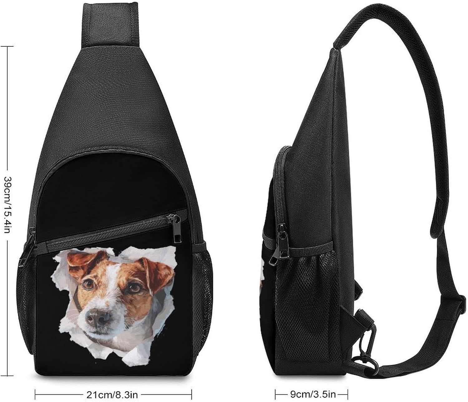 Jack Russell Terrier Dog Tearing Crossbody Sling Backpack Chest Bag Daypack | unisex,trendy,with convertible and detachable shoulder strap,side pockets
