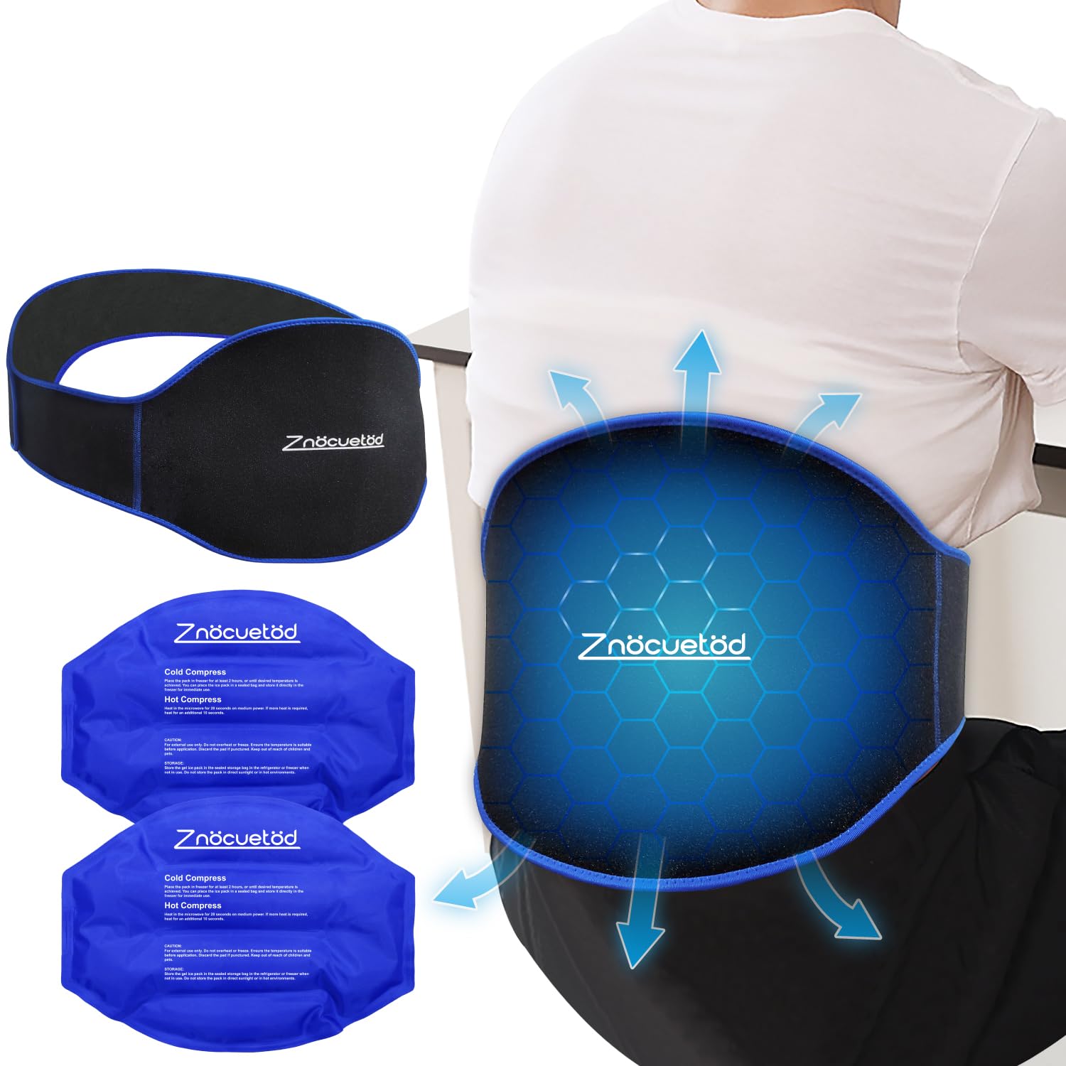 Extra Large Ice Pack for Lower Back Pain Relief - 2 Pack Reusable Gel Hot Cold Pack for Lumbar, Belly, Waist, Abdomen, Sciatica Nerve, Herniated Disc, Coccyx, Tailbone