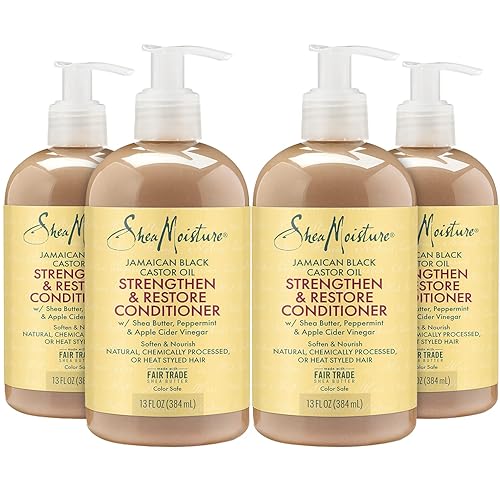 SheaMoisture Acondicionador con aceite de ricino negro jamaicano, fortalece y restaura, manteca de karité, menta y vinagre de sidra de manzana,