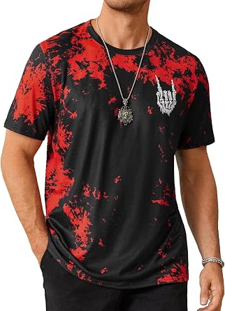 Hardaddy Mens Casual Tie Dye T-Shirts Short Sleeve Round Neck Graphic Tee Rock Band Tee Shirts