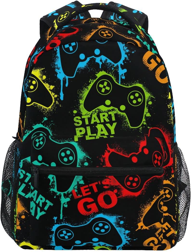 Fisyme Colorful Video Game Backpack Laptop Bag Daypack Travel Hiking School Backpacks for Men Women Kids Girls Boys
