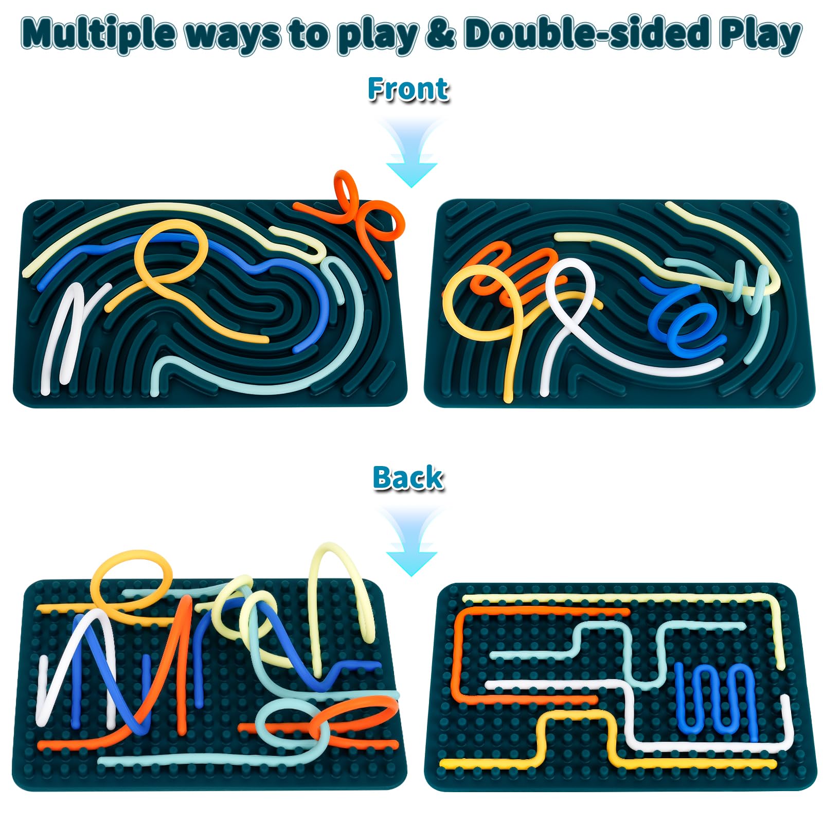Sensory Activity Board, AWANKOU Silicone Fidget Toy for Stress Relief, Anxiety, ADHD & Calming Autism Sensory Products | Double-Sided | Silent, No Mess | Includes 12 Strings | Kids 3+ & Adults 2