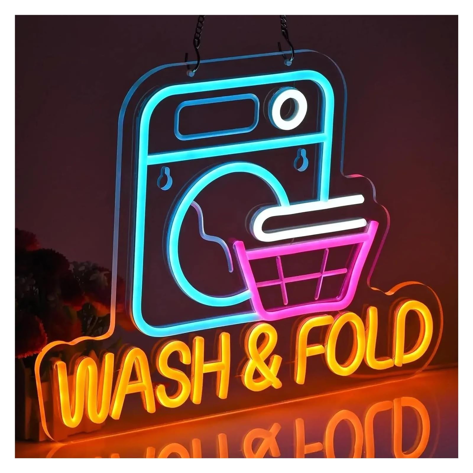 LEMST Signs Lamp Wash&Fold Neon Sign for Laundry Room Wall Decor for Home Laundromat Wash Room Decor 27.8x38cm