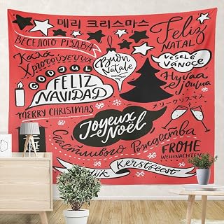 Healbrighting Tapestries Merry Christmas Different Languages Greeting Winter Holidays Bedroom Living Room Classroom Home Tapestry Decoration Carpet 82.7x59.1 Inch Wall Hanging