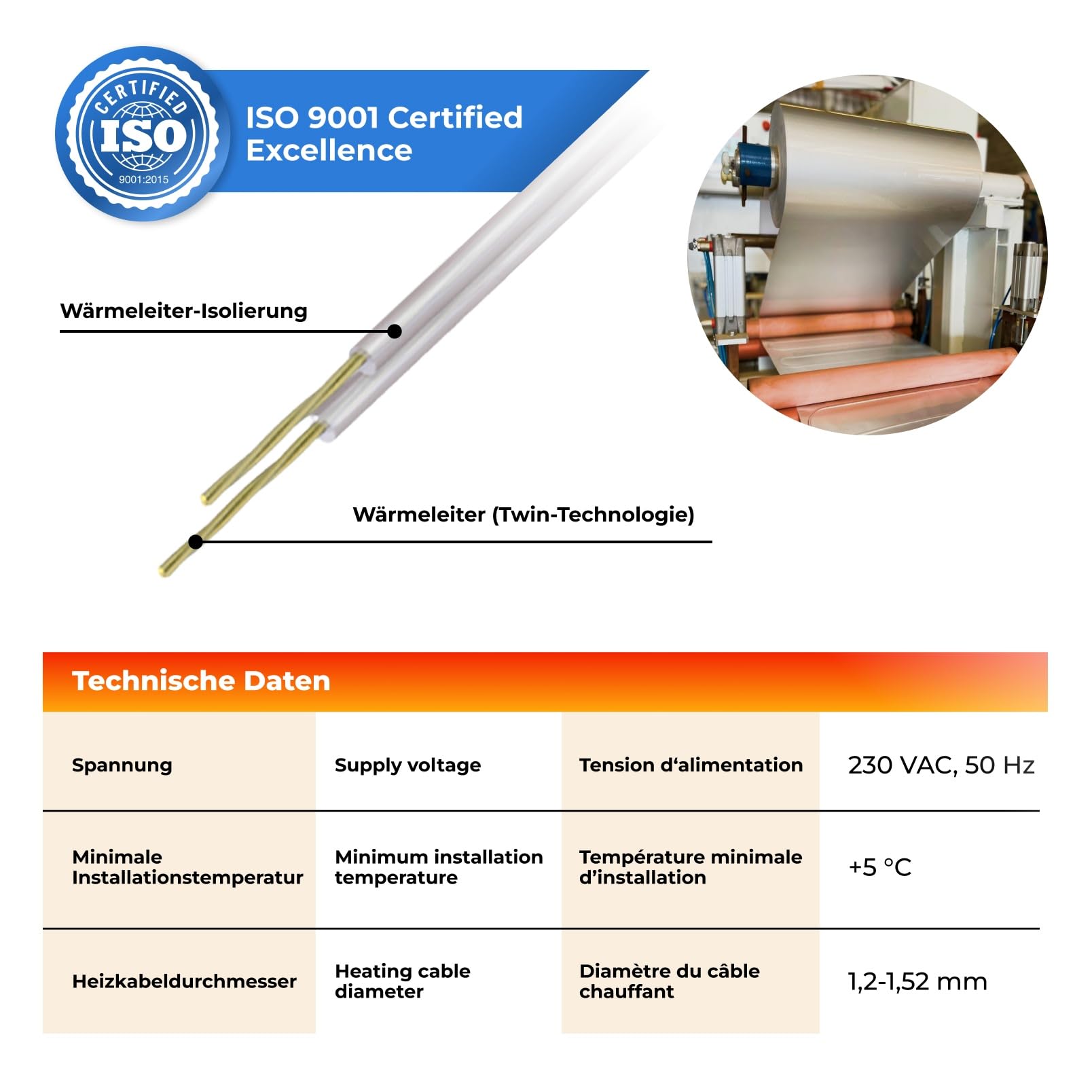 Riscaldamento a pavimento elettrico: tappetino riscaldante a due ruote con foglio di alluminio Warmon alluminio 150 W/m² con termostato serie TS 100, termostato: TS100 non WiFi bianco, dimensioni