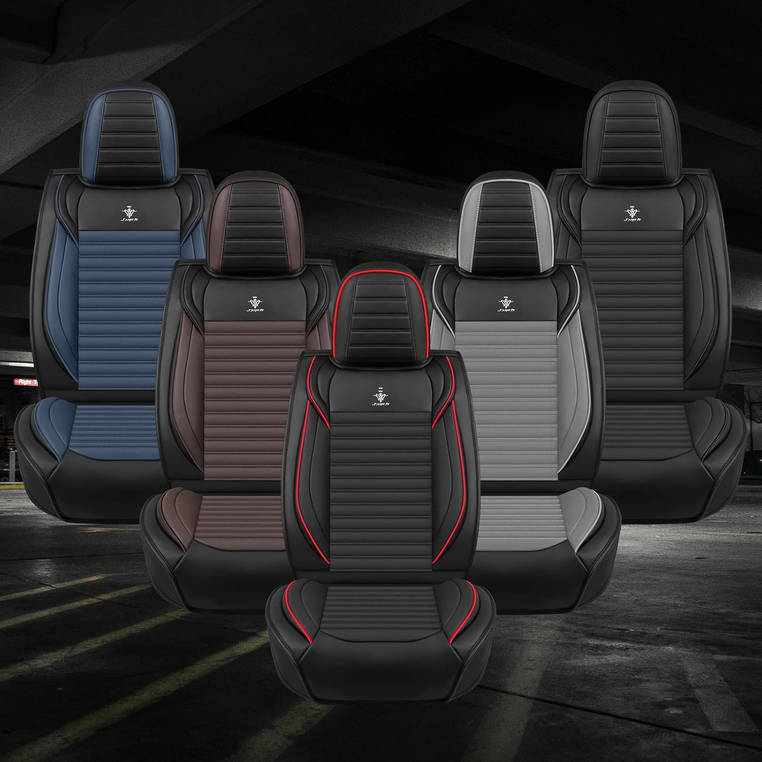 Seat Covers Custom Fit for Dodge Challenger 2009-2025 - Genuine Leather Breathable 2-Piece Set, Cooling Comfort Design & Water-Resistant (Black Red)