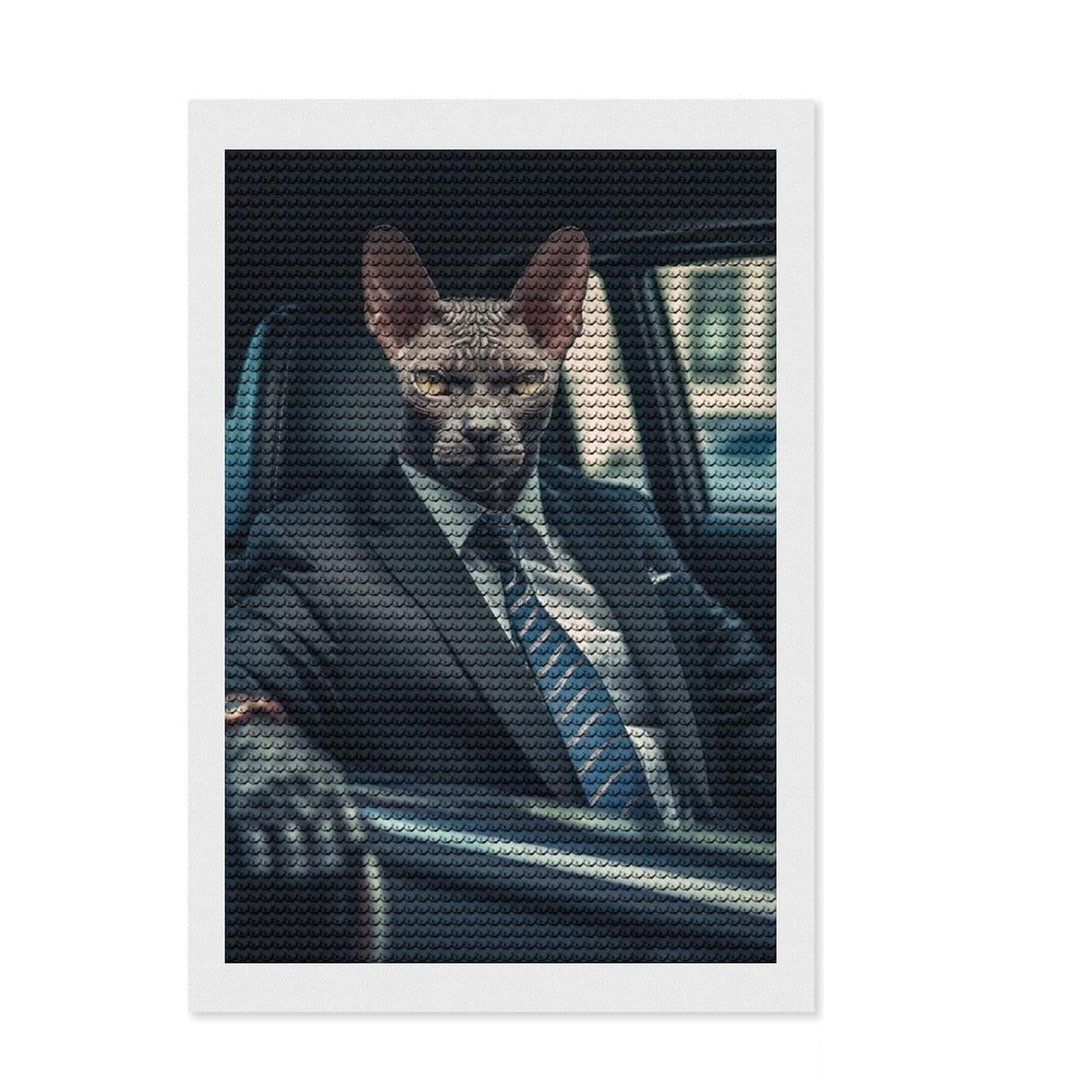 Junmoney Sphynx in Suit Diamond Painting Set 8"x12", Creative Leisure Activity, Office Decor, for Craft Lovers, Birthday Gift
