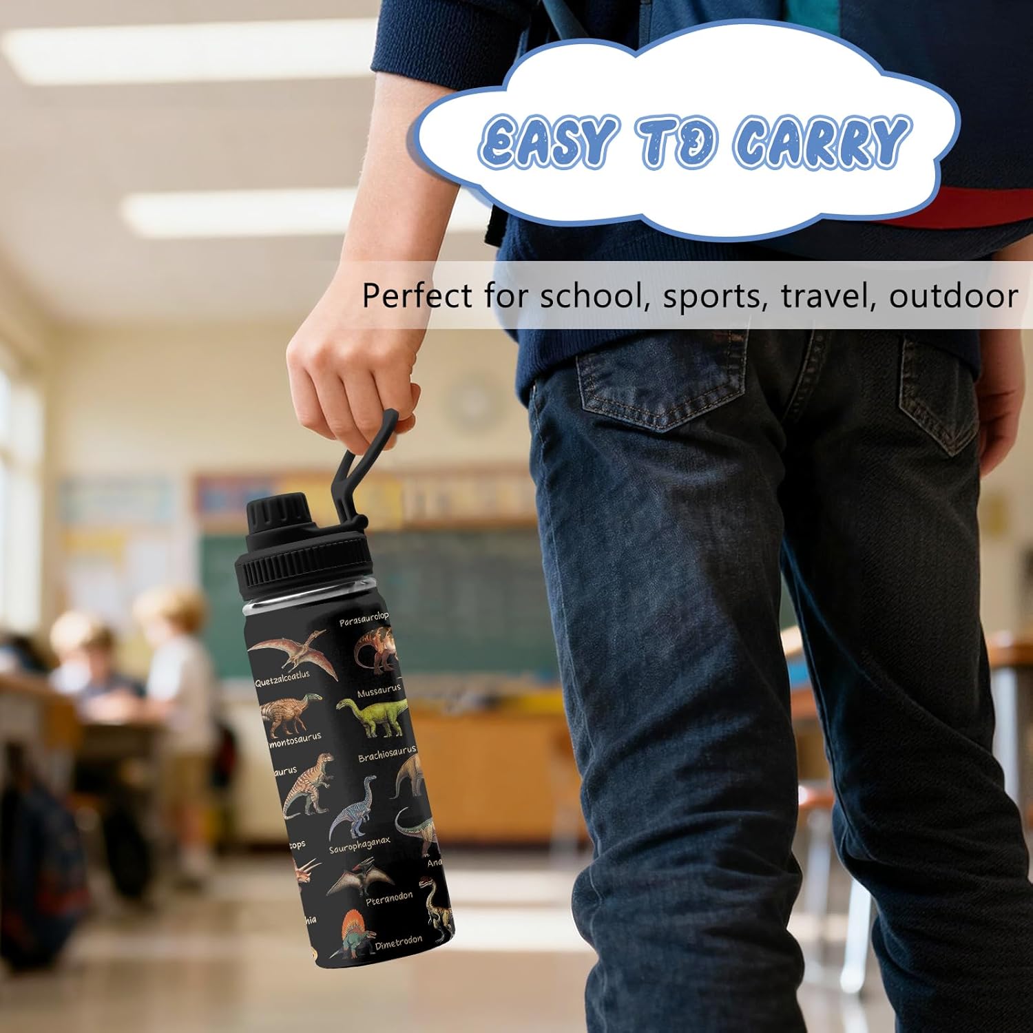 Dinosaur Gifts for Boys, 18 oz Stainless Steel Water Bottles with 2 Lids, Insulated Water Bottle with Straw, Dinosaur Cups for Travel Sports Outdoor, Birthday Christmas Gifts for Boys Dino Lovers - Image 8