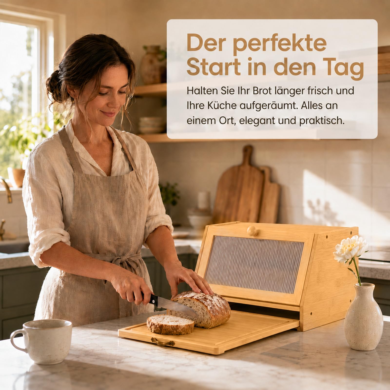 Trintion Brotkorb mit Schneidebrett, Brotkasten aus Bambus | Geeignet für selbstgebackenes Brot, Kuchen oder andere Backwaren. Auch zur Aufbewahrung von Obst oder Snacks geeignet.