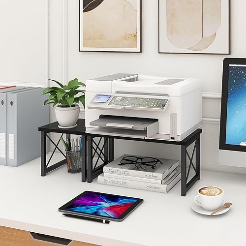 Miniatura 8 de ELITEROO Estante de escritorio de madera, estantería pequeña independiente, organizador de suministros de dormitorio, soporte de escritorio apilable