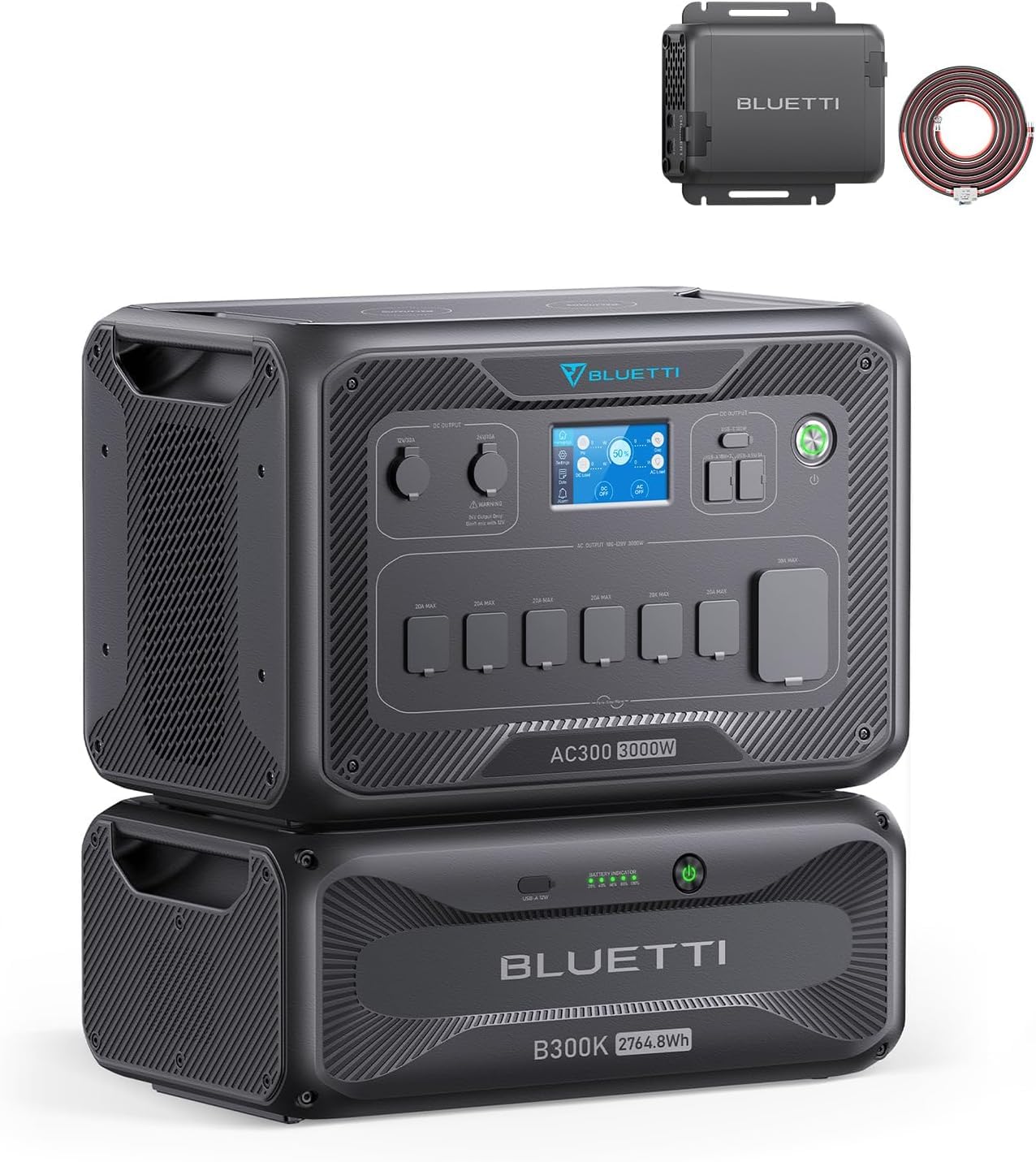 BLUETTI Solar Generator AC300 & B300K with Charger 1 (Ships Separately), 2764.8Wh Power Supply, 560W Alternator Charger, 7 AC Outlets, 4.7H Full Charge via Car, Perfect for Road Trips and Home Backup