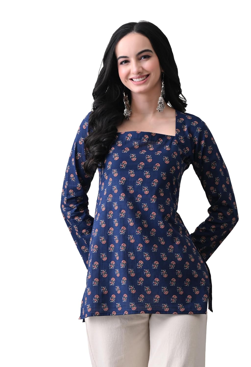 MEERA FAB Women’s Cotton Printed Straight Kurti Top |Square Neck Long Sleeve Casual Ethnic Tunic for Women - Review, Price and Buying Guide