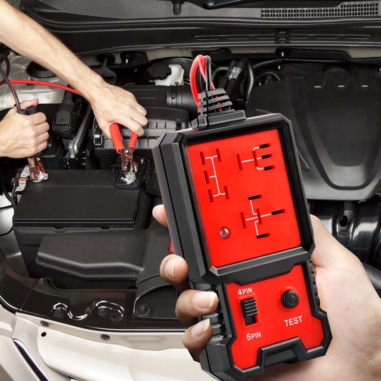 Gomety Tester Per Relè Auto: Dispositivo Di Diagnosi Professionale, Tester Per Batterie Auto 12/24V Con Pinze, Per Moto E Barca, Kit Di Test Portatile, Display LED Rosso/Verde, Materiale ABS (Nero)