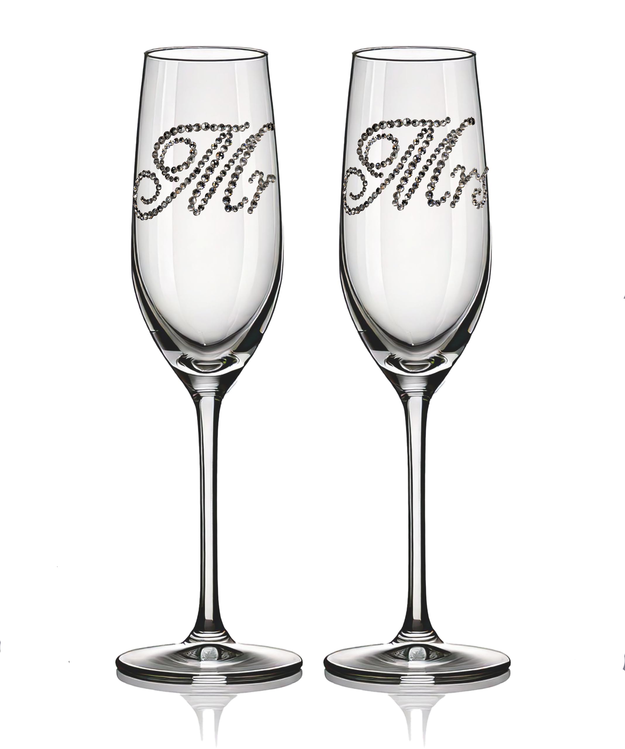 Wedding Champagne Glasses – Handmade with Crystals | Mr. & Mrs. Unique Bridal Gift, Eco-Friendly Packaging – Gift Boxed Pair