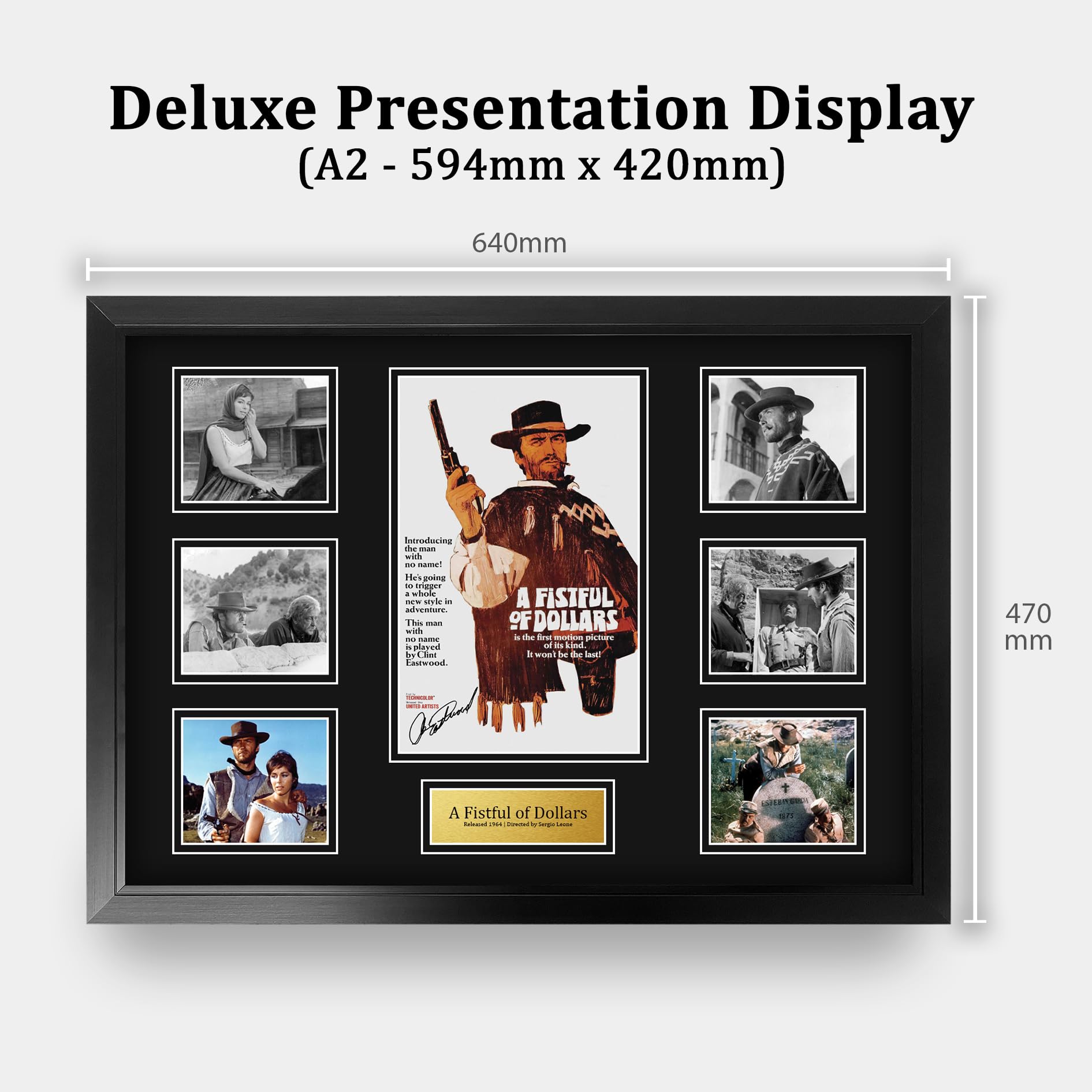 HWC Trading A Fistful Of Dollars Clint Eastwood Regali Stampato Poster Firmato Autografo Immagine Per Film Memorabilia Tifosi - A2 Incorniciato (ID-006468)