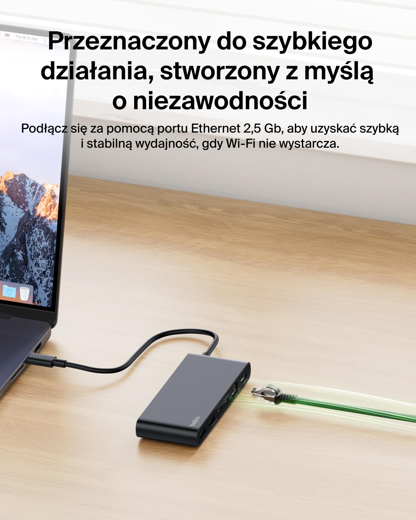 Belkin Connect 8-portowy USB C Hub, Obsługa Wyświetlaczy do 4K przy 60 Hz – Działa z Urządzeniami Mac, Windows i Chromebook – 100 W PD, Transmisja Danych 10 Gb/s, Ethernet 2,5 Gb/s – Czarny