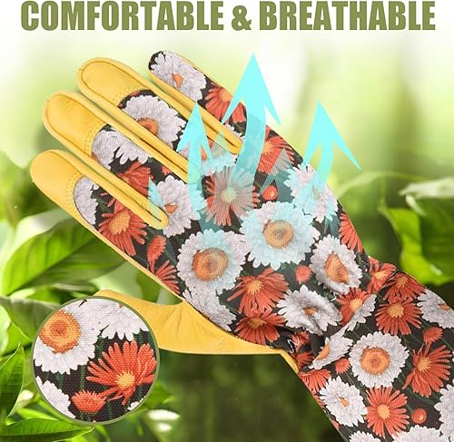 Miniatura 5 de WOHEER Guantes largos de jardinería para mujer, a prueba de espinas, cuero de vaca para poda, rosa, para jardín, cactus, rosa y mora